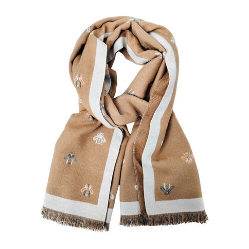 scarf with bee design light brown for women