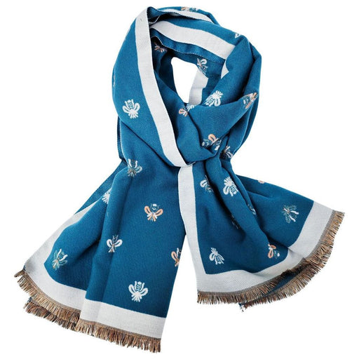 sapphire blue scarf with bee design winter fashionable scarf