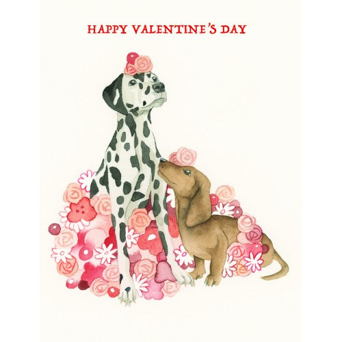 valentines day card white floral dogs