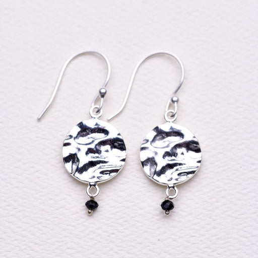 silver and oynx circle drop earrings for women