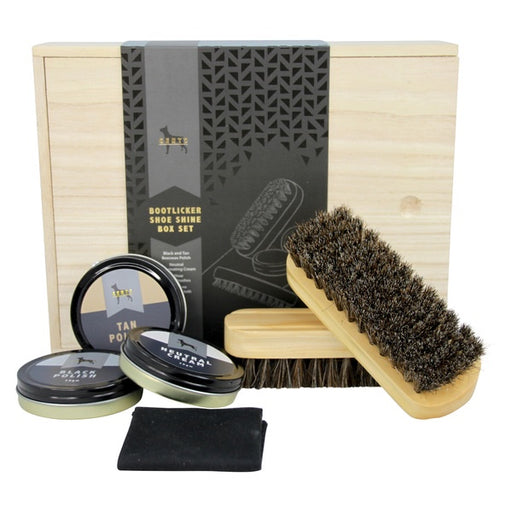 bootlickers shoe shine kit in wooden box