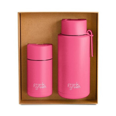 frank green gift pack set water and coffee neon hot pink 2 cups
