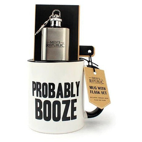 funny mens gift probably booze mug and flask set