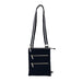 Black crossbody bag with silver zippers  