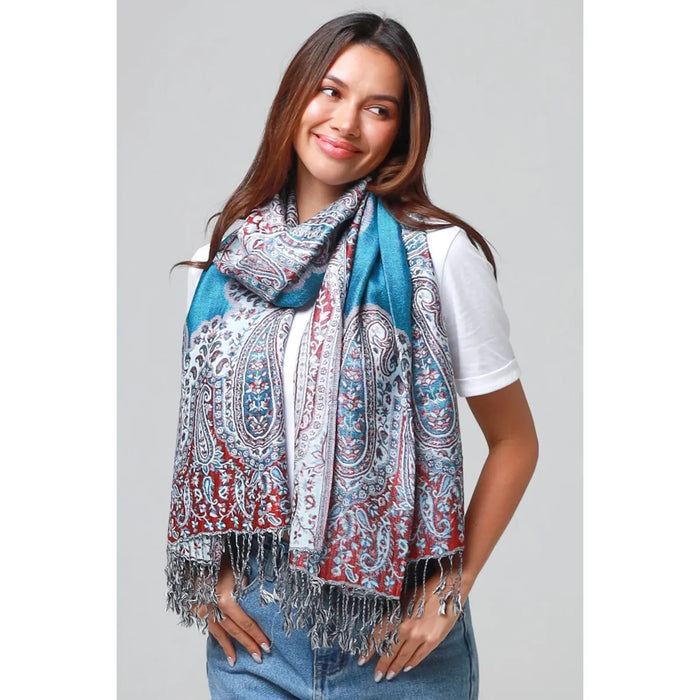 Diella Paisley Blue & Red Scarf