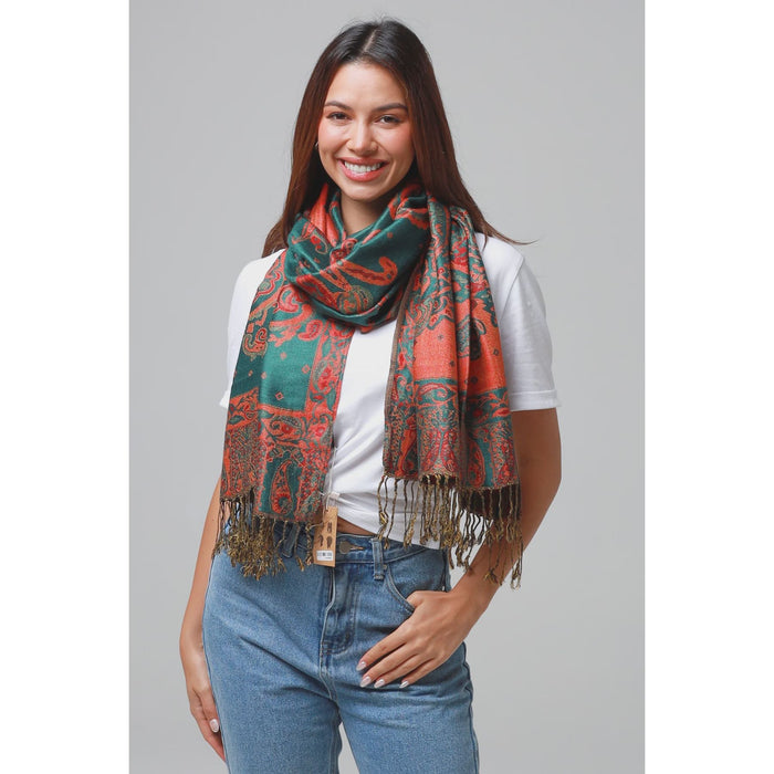 Diella Paisley Scarf Deep Green & Orange