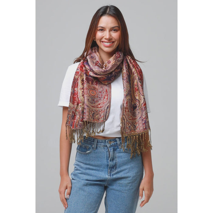Diella Paisley Red & Purple Scarf