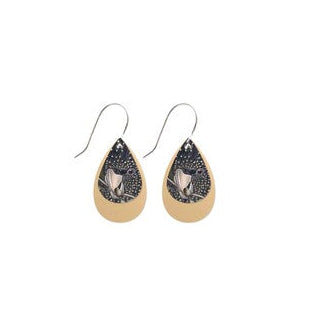 Teardrop-shaped earrings with intricate cockatoo design