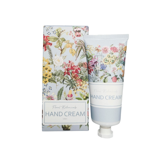 Hand cream with floral design packaging on a white background
