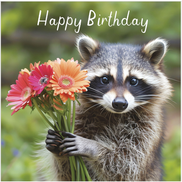 Happy Birthday Racoon Flower Card