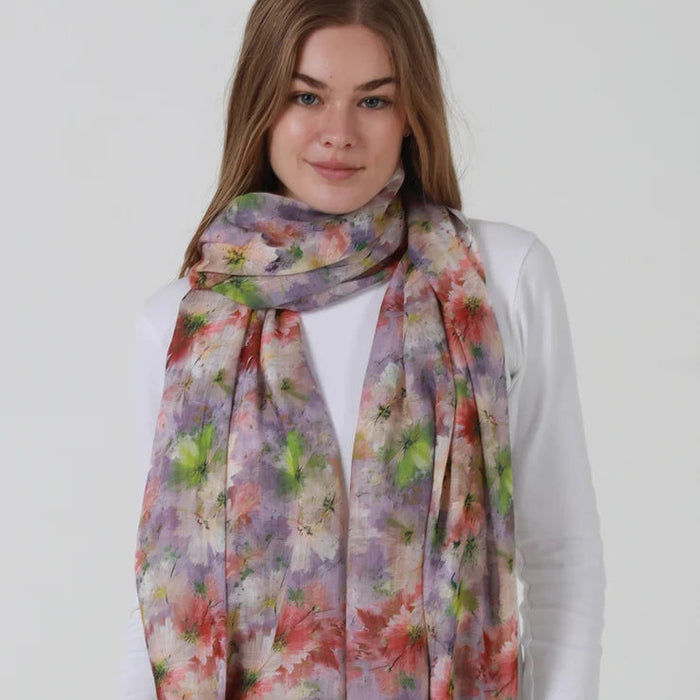 Watercolour Floral Purple Scarf
