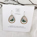 Teardrop-shaped earrings on a Moe Moe branded card australian made