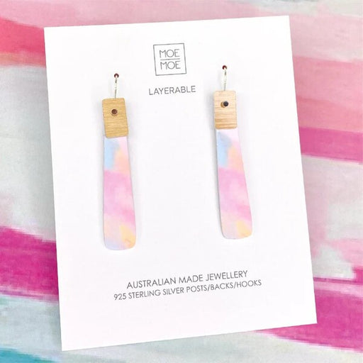 Layerable earrings on a Moe Moe branded card australian made and designed