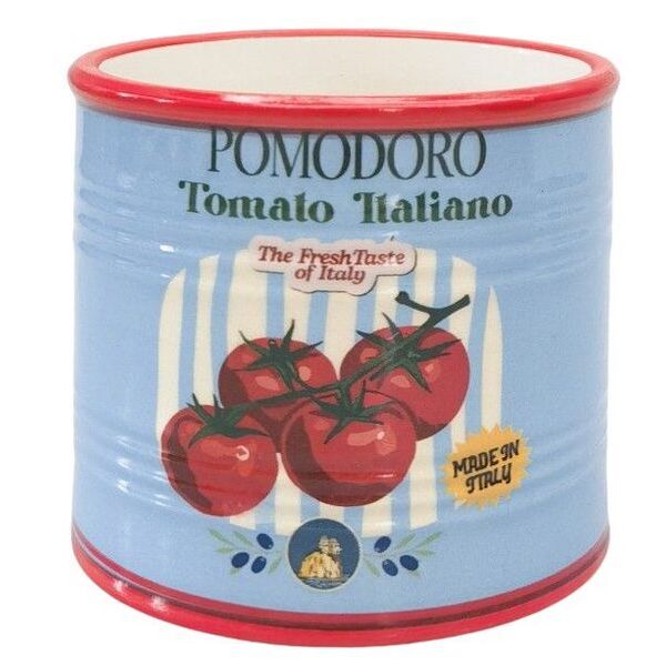 Ceramic container with tomato design and 'Pomodoro Tomato Italiano' text planter pot