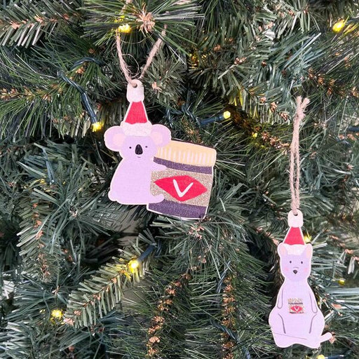 Decorative Christmas ornaments of a koala and a kangaroo 