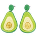 Avocado-shaped earrings with green outer shell and yellow interior 