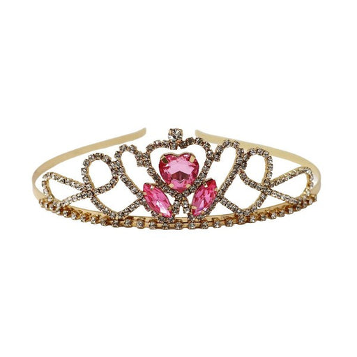 Gold tiara with pink heart-shaped gemstones  kids crown