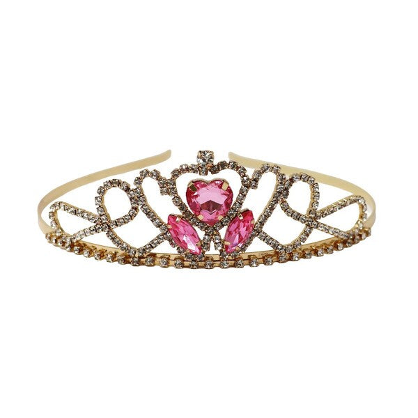 Gold tiara with pink heart-shaped gemstones  kids crown
