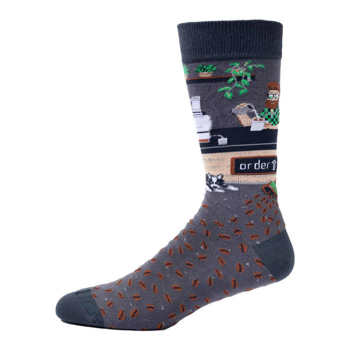 Spillin' The Beans Café Barista Scene Socks Mens
