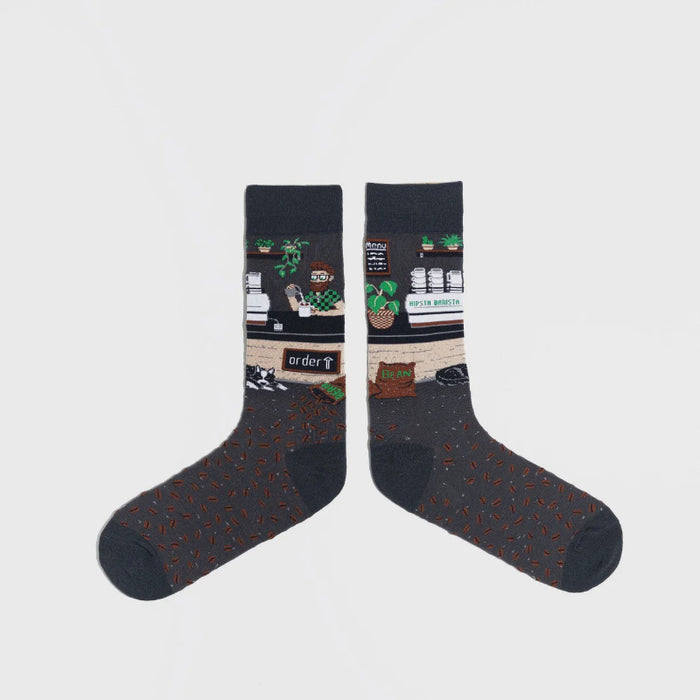 Spillin' The Beans Café Barista Scene Socks Mens