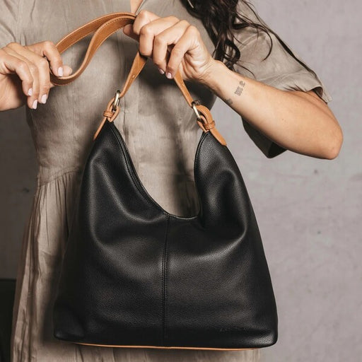 blair black and tan hand bag for women