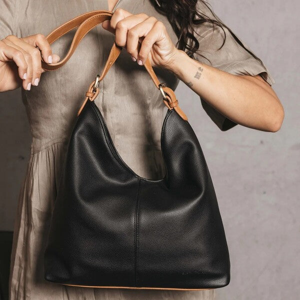 blair black and tan hand bag for women