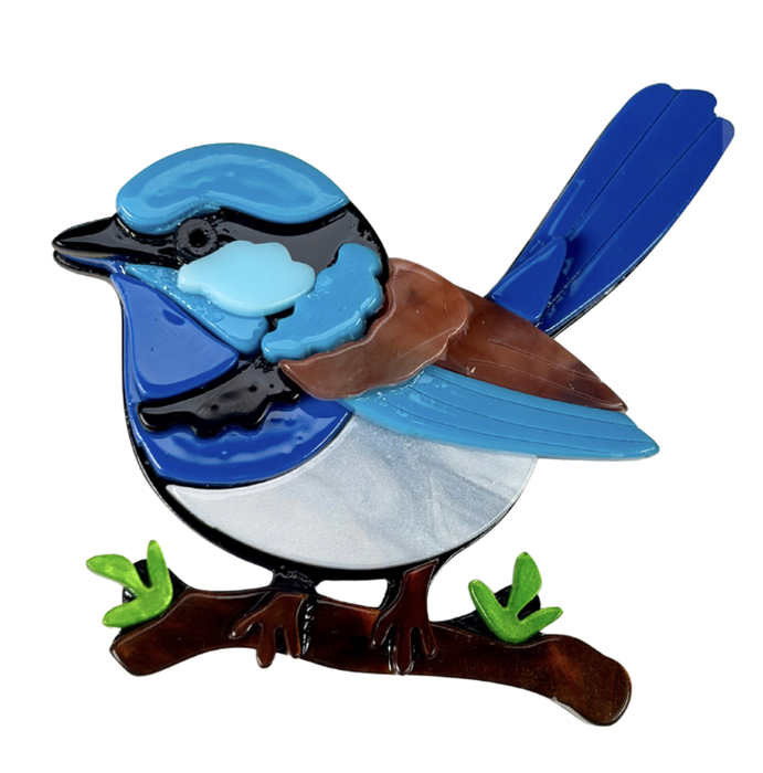 Iris Blue Wren Brooch