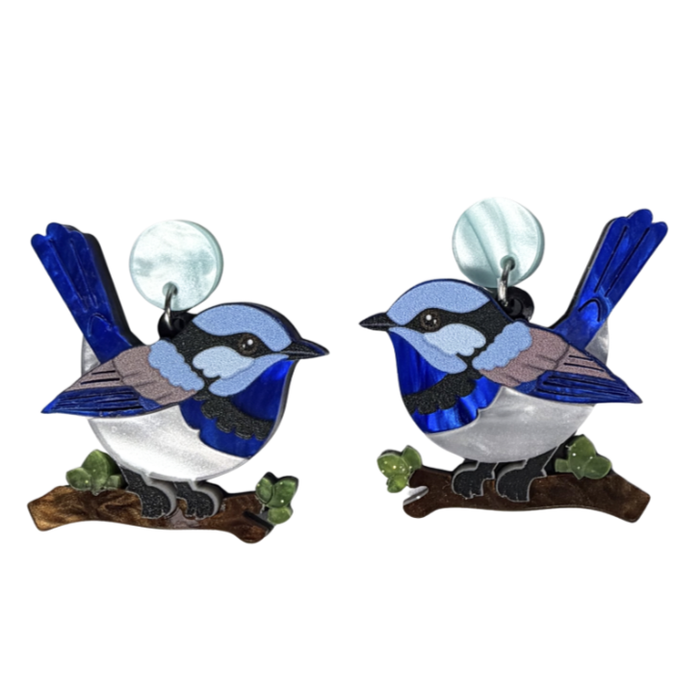 Iris Blue Wren Earrings