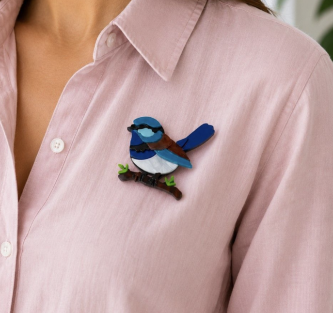 Iris Blue Wren Brooch