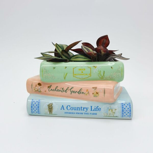 Urban Products Book Stack Planter Pot Green & Pink 18cm — Spoilt Gift ...