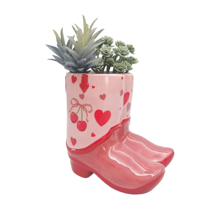 Cowboy Boots Cherry Planter Pink 16cm