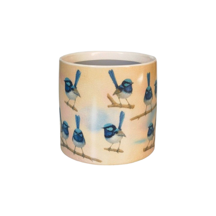 Blue Wren Planter Blue & Yellow 14cm