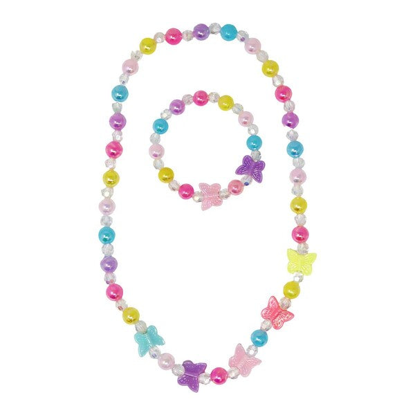 Colourful beaded necklace with butterfly charms  