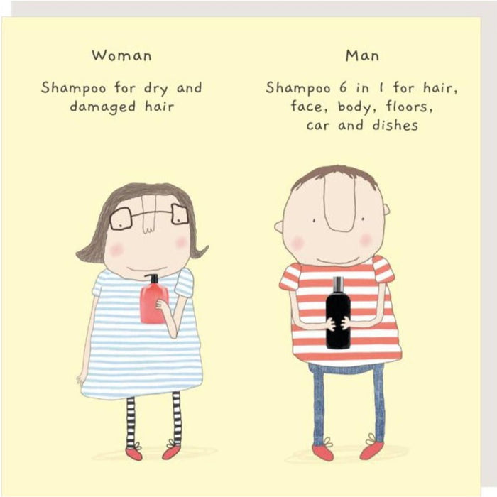 shampoo man and woman rosie made a thing card humour