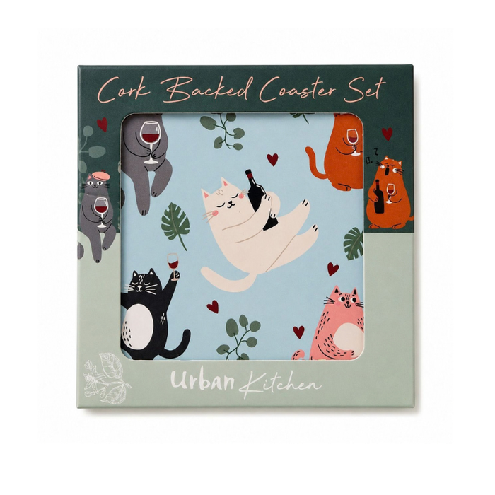 Playful Paws Cat Coasters 10cm Set of 4
