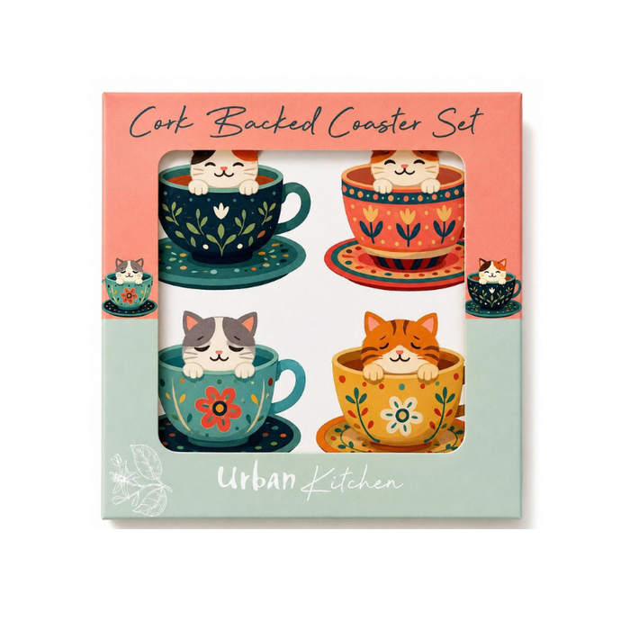 Cat Teacup Tails Coasters 10cm Set of 4