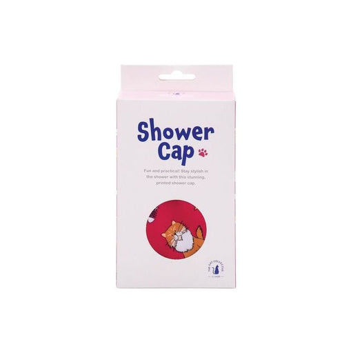 pink shower cap with cat print