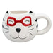 Cat-shaped mug with red glasses 