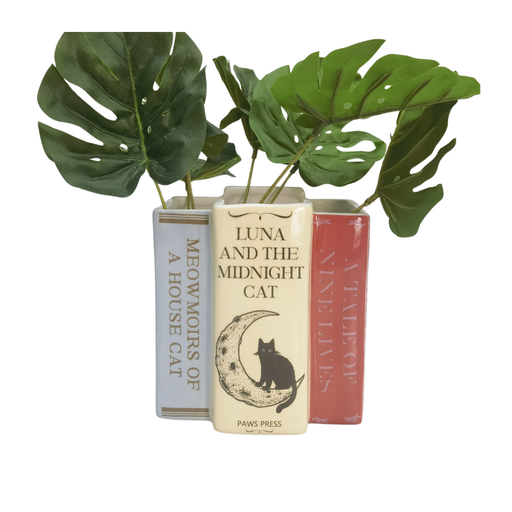 book lover cat planter