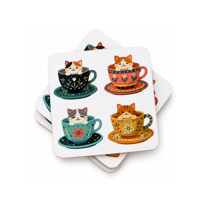 Cat Teacup Tails Coasters 10cm Set of 4