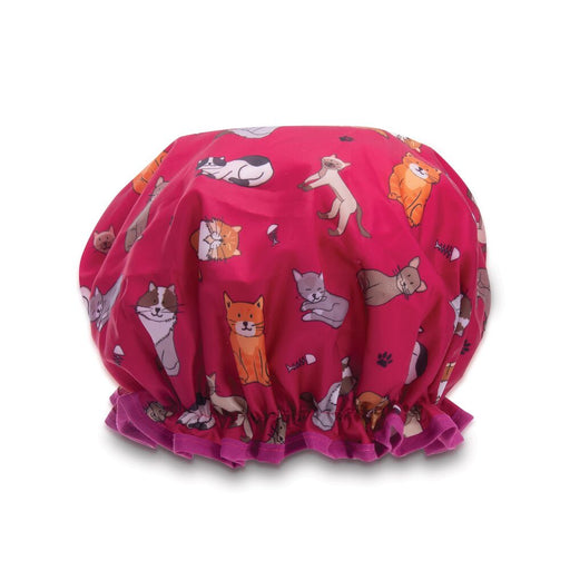 magenta pink shower cap cats