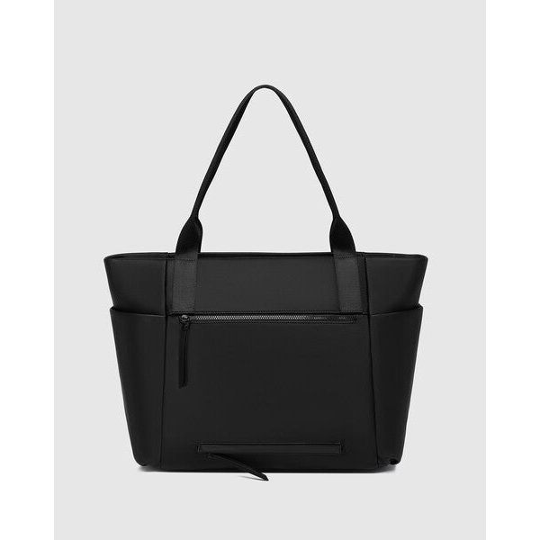 louenhide black tote back for travel on suitcase