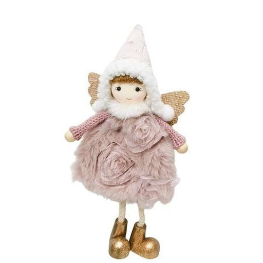 Decorative fairy with pink dress and gold shoes christmas tree decoration