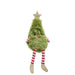 Plush Christmas tree toy with a star on top, red nose, and striped socks 