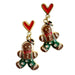 Gingerbread man earrings with red hearts christmas earrings