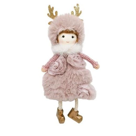 fluffy pink  and gold angel with antlers Christmas decoration