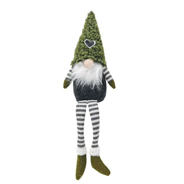tomte figurine with green hat, striped pants, and white beard christmas decoration