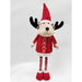 Plush reindeer toy wearing a red outfit and Santa hat standing decoration