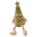 Plush Christmas tree toy with a star on top, red nose, and striped legs 