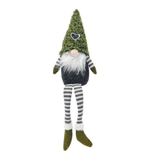 tomte  with green hat, striped pants, and white beard christmas decoration